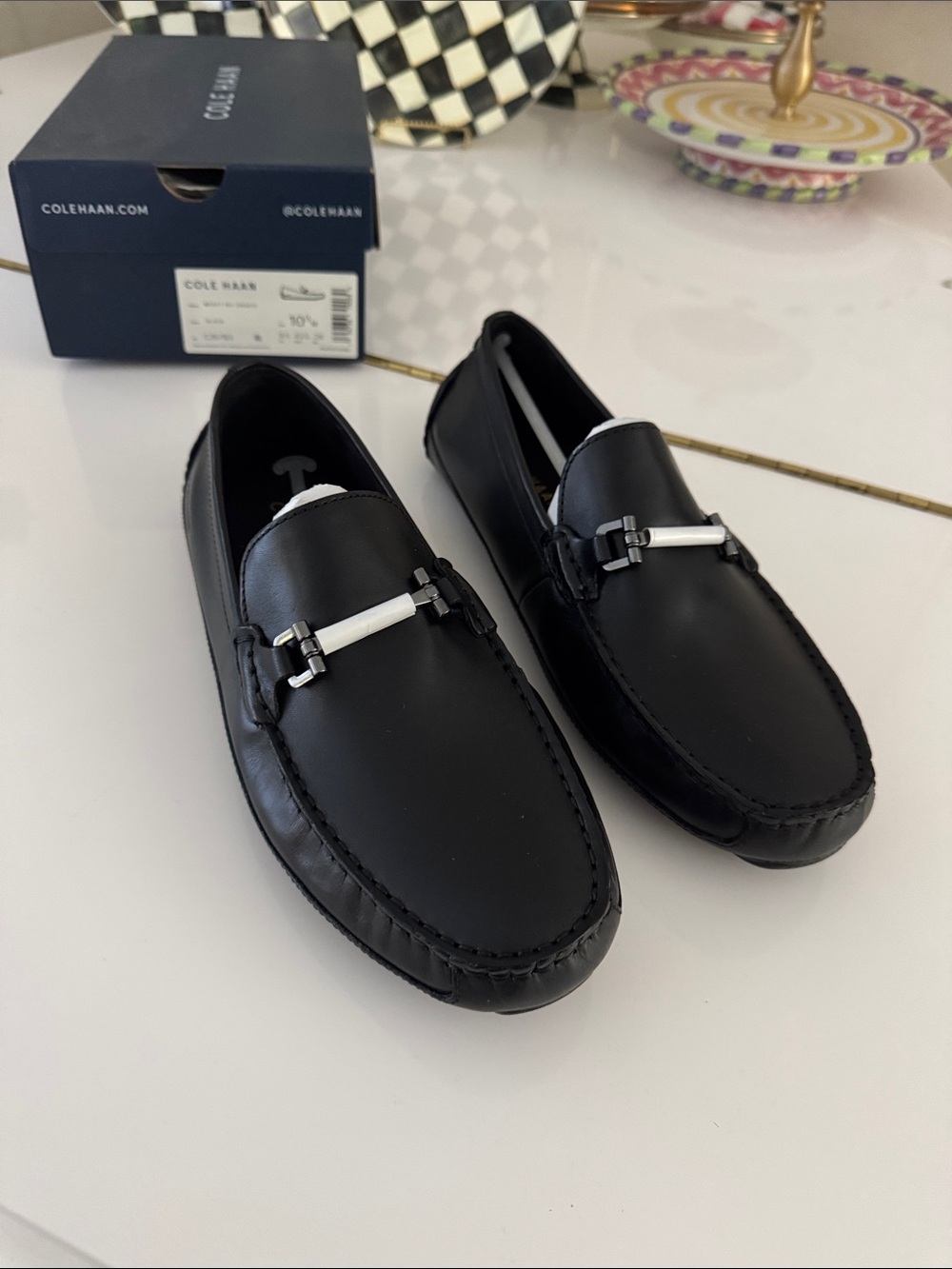 Cole Haan Black Leather Wyatt Bit Driver Loafers